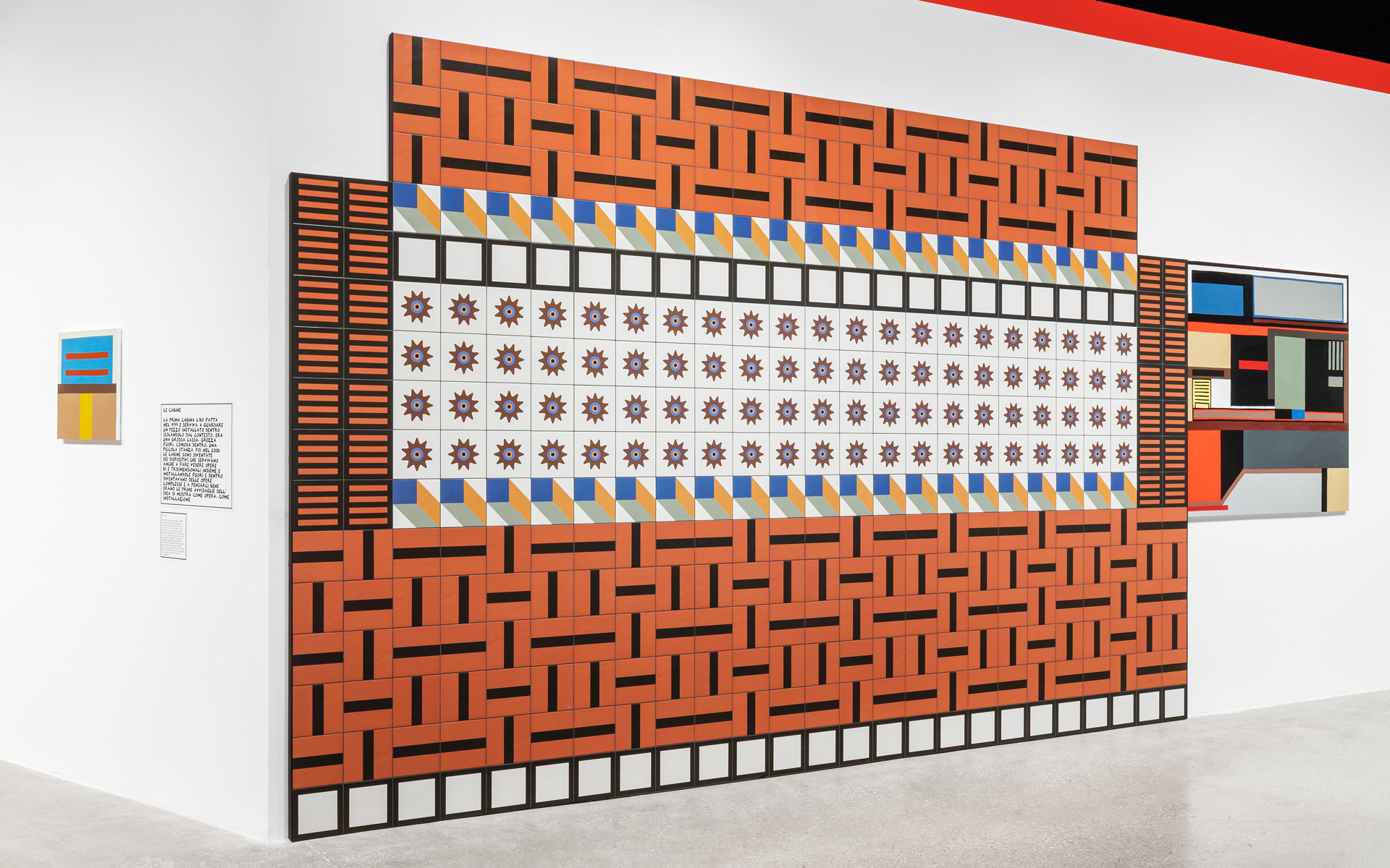 Nathalie Du Pasquier, Campo di Marte. Exhibition view. Mattonelle Margherita, olio su tela, stampa digitale su carta. SOLO/MULTI, Museo per l’Immaginazione Preventiva, MACRO 2021. Courtesy l’artista.